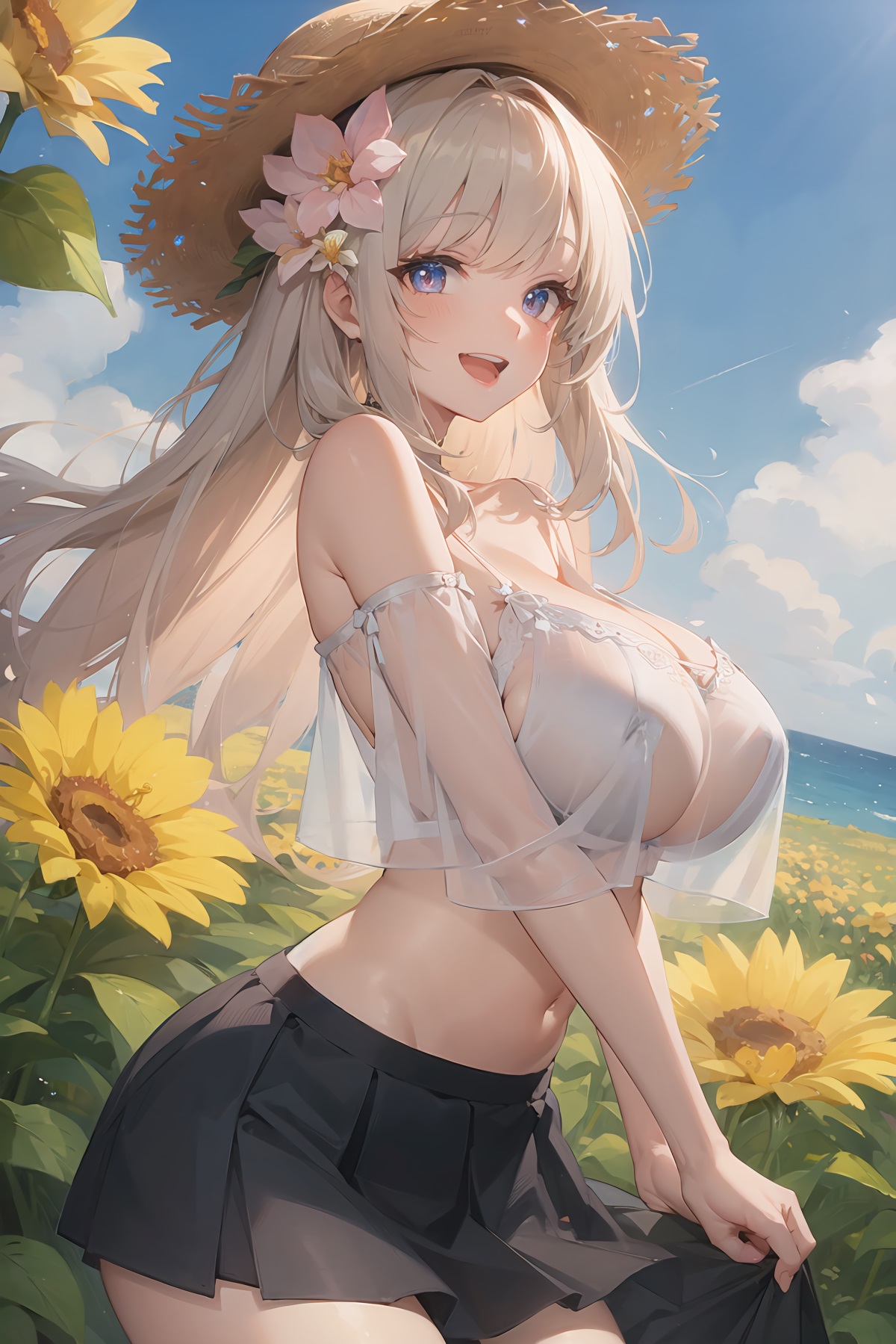【AI绘画】巨如美少女 草帽 向日葵 狐狸兽耳玉姐 [14P/30MB]